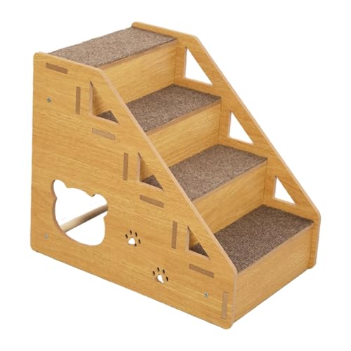 ペットランプ 小型犬と猫用 木製階段 滑り止めカーペット 簡単組み立て ポータブルステップ 家具/ベッド/ソファアクセス用 - 4ステップ