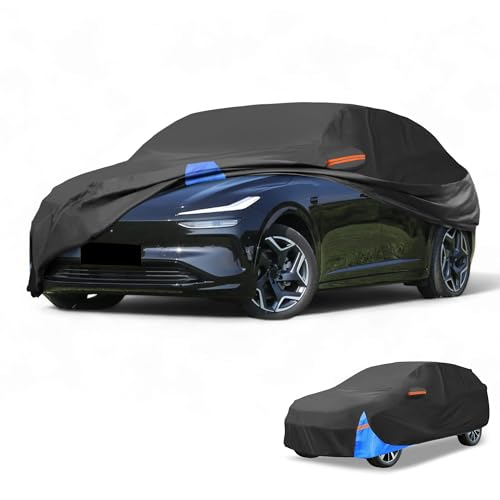 Image of Waterproof All-Weather Universal Car Cover with Right Side Zipper, 210D-PU Black Blue Fits for SUV 181 inch to 190 inch Length