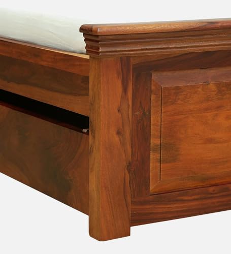 Image of Solid Sheesham Wood Queen Size Bed | Modern Queen Bed with - Storage, for Bedroom,Living Room | Colour Brown | (Brown16)