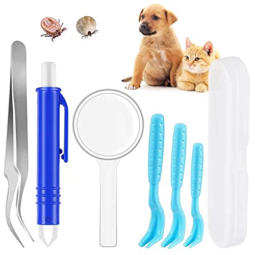 FINEVERNEK 6 Rimuovere Zecche Set,Strumento per Rimuovere Le Zecche dai Cani Gatto,Pinza per Zecche Professionale,Pinzette per Zecche in Acciaio Inossidabile,Tick Gancio per Cani,Gatto