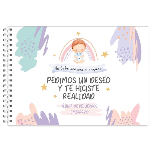 Finoly Gravidez diário - livro gravidez semana a semana - Álbum de gravidez 9 meses de recordações - agenda grávida fotos dados autocolantes dicas ultrassons - presentes grávidas originais (Espanhol)