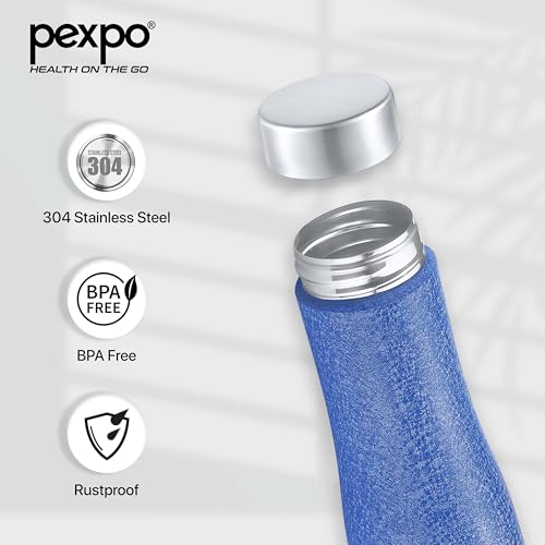 Image of PEXPO Monaco 750 ISI Certified Stainless Steel Sports /Fridge Water Bottle with Steel Cap - 700ml, Blue | Eco friendly | BPA Free | Water Bottle for Office, Gym, School, Yoga, Trekking, Adults&Kids