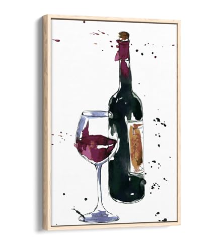 Peinture aquarelle de vin rouge de prestige avec cadre en chêne de luxe
