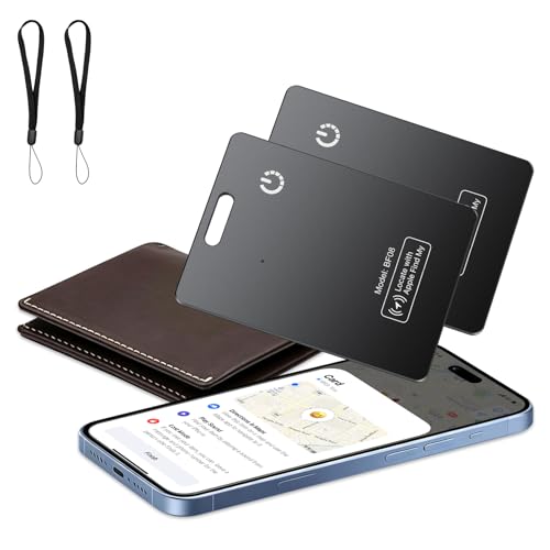 2 Pack Wallet Tracker Card [Apple MFi Certified] Air Tracker Tag (iOS only) IP68 2.7mm in Rechargeable Smart Card Work with Apple Find My Keys Finder and Item Locator for Passport Bags Laptop Black