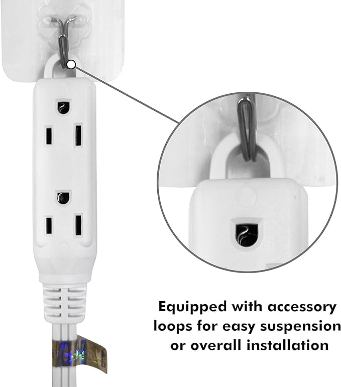 HONDERONS 12FT 3 Outlets White Flat Plug Extension Cord,14/3 SPT-3 Extension Cable 3 Prong Grounded,Durable Power Cable for Home,Office