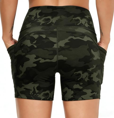 Image of THE GYM PEOPLE High Waist Yoga Shorts for Women's Tummy Control Fitness Athletic Workout Running Shorts with Deep Pockets