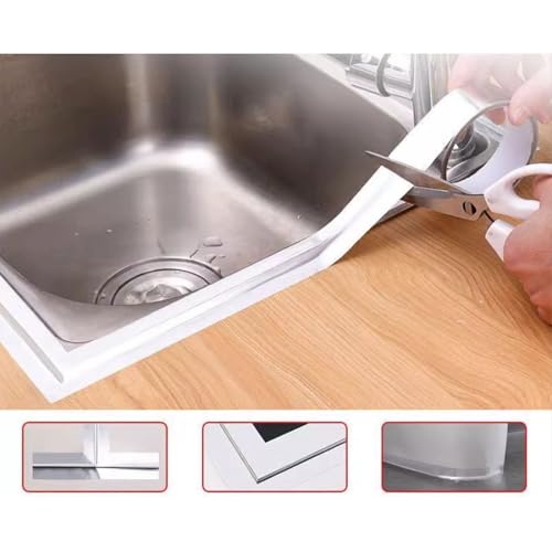 Image of Silver Aluminum Foil Tape, Waterproof Caulk Strip, Self Adhesive Waterproof Repair Duct Tape for Kitchen Caulking,Oil Proof,Self-Adhesive Tape for Toilet Seal (1.88inch x 32.8Ft)