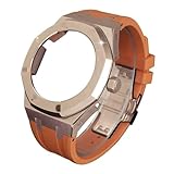 [JUSUTEK] 腕時計 第4世代+表冠 GA2100 カスタムパーツ、APスタイル，時計のバンド+時計のケース，4rd ga2100 modキットカスタムベゼル時計バンドストラップ、gショックGA2100 / GA2110 / GA-B2100用メタルカバーモデル、メンズ時計改造交換用アクセサリーセット、ツール付き腕時計のケースとバンドを改造する (ローズゴールドオレンジ)