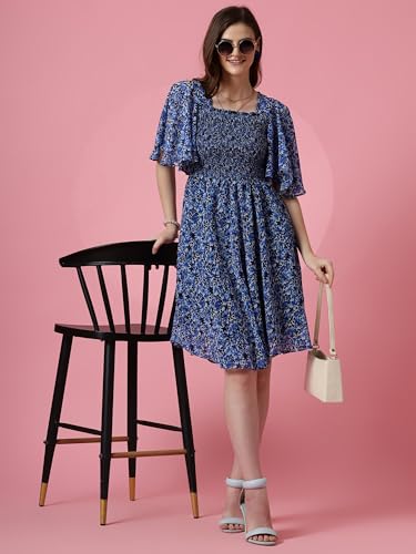 Image of Sheetal Associates Women's Fit and Flare Polka Print Georgette Flared Sleeve Casual Dress