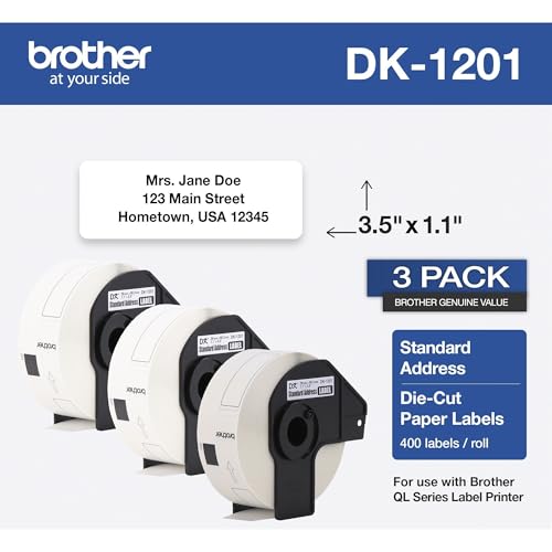 Image of Brother Printer Genuine Die-Cut Standard Rolled Address Labels QL Printer, (DK12013PK), 3 Pack Roll