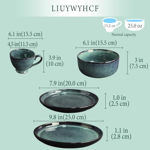 Image of Ceramic Dinnerware (16 pcs) Serve 4 people, Plates and Bowls Sets,Handmade Reactive Glaze Dishes Set,Chip Resistant and Scratch Resistant,Dishwasher, Microwave Safe