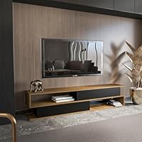 DECOROTIKA Cortez 160 cm TV Stand with 2 Dropdown Cabinets and 2 Shelves (Oud and Black)