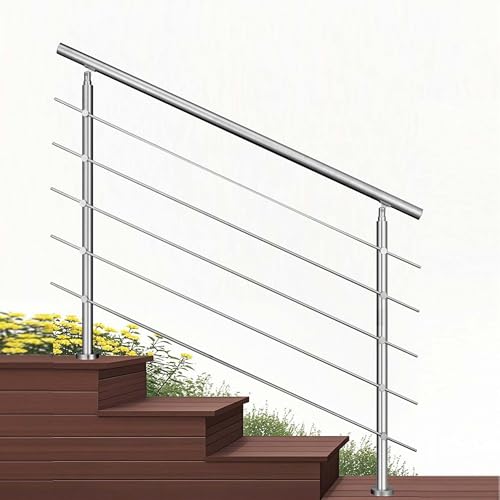 Garde-corps 150cm argenté, 1 main courante, 5 traverses, inox 201, intérieur et extérieur, design moderne - kit complet