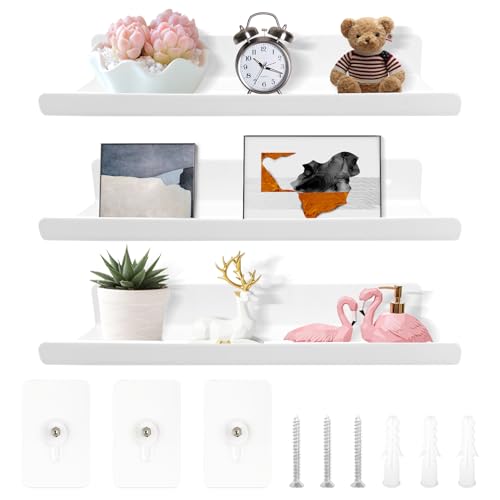 PEAKTOP 3 estantes flotantes blancos de 30 cm, estantes flotantes para pared, estante autoadhesivo, 2 tipos de instalaciones, estantes organizadores de almacenamiento de pared para baño, sala de