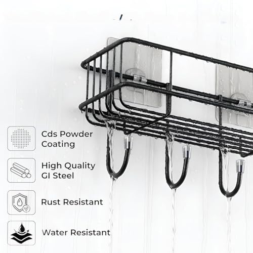 Image of Kundi Bathroom Organizer Without Drill | GI Steel Self Adhesive Bathroom Shelf for Wall | Rustproof Wall Mounted Bathroom Stand for Shampoo, Soap & Accessories