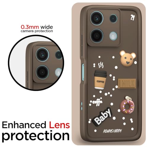 Image of Bintage Cute Fun Taddy Cartoon 3D Ball Bear Milk Donut Coffee Cup Silicon Case Full Body & Camera Protection Back Cover Compatible for MI Redmi Note 13 5G - Brown