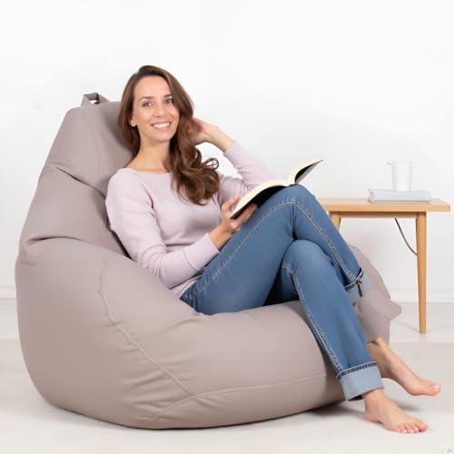 Image of 4XL Premium Leatherette Bean Bag Chair with Beans Filled | High Density Beans Filled | Double Stitched with Side Pocket & Easy Carry Handle | 6 Months Warranty Color- (Beige, 4XL)