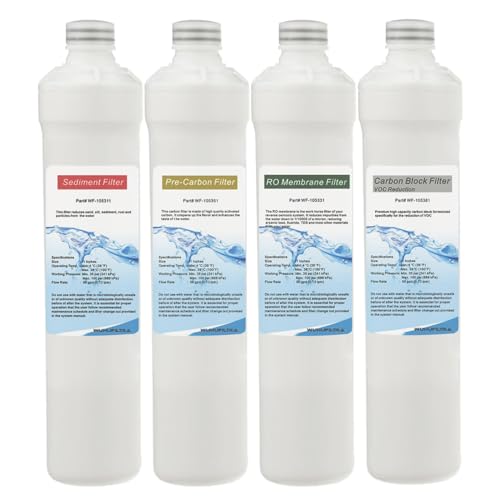 Quick Change Replacement Water Filter Set Compatible with Watts Premier RO Pure Plus VOC 4 Stage Reverse Osmosis System, Include the Sediment Filter, Pre-Carbon Filter, RO membrane and VOC - 4 Pack