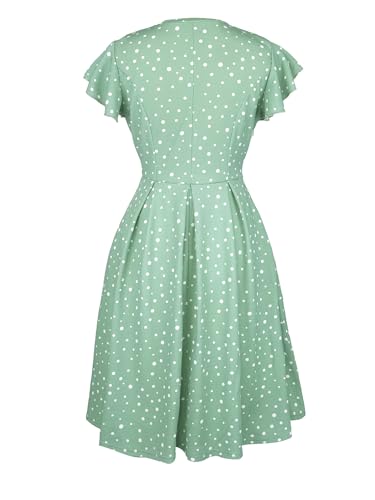 Image of oxiuly Women's Flounce Sleeve Wedding Church Vintage Dresses Casual Floral Party Cocktail Work Dress with Pockets Fei376