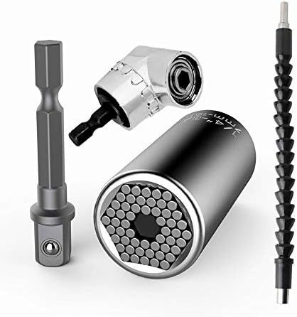 7mm-19mm Universal Socket Grip Ratchet Wrench Power Drill Adapter&105 Degree Right Angle Extension&Power Screwdriver Drill Bit Attachment&Drill Bit Extension Screwdriver Soft Shafts,4 Pcs Set