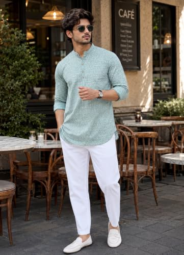 Image of Majestic Man Men's Cotton Regular Fit Short Printed Designer Kurta