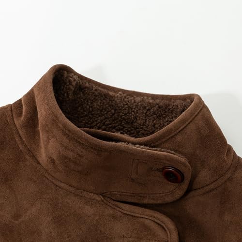 XIMO Women's Suede Jacket with Faux Fur Lining Vintage Longline Winter Coat Warm Plush Lined Outerwear Retro Leather Jacket3