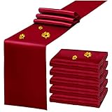 5 Packungen Satin Tischläufer Rot 30 x 275 cm Glatter Satin Tischläufer Rechteck und Runde Tischdekoration für Hochzeit Geburtstagsfeier Jubiläumsbankett…