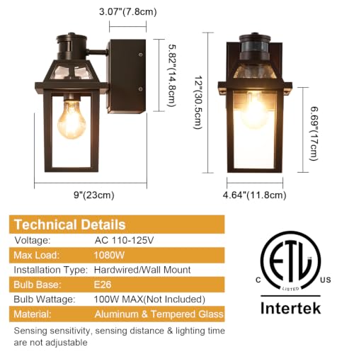Image of Yisuro Porch Lights with GFCI Outlet, Dusk to Dawn Motion Sensor Outdoor Light, 3 Lighting Modes Exterior Fixture, Outside for House Front Door Patio Garage(2 Pack Brown)