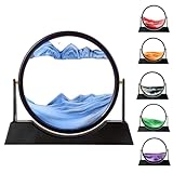 FHFTHYH Moving Sand Art Picture Liquid Motion, 3D Quicksand Décor, Deep Sea Sandscapes with Display Flowing Sand Frame for Relaxing, Desktop Office Home Decoration (Blue)
