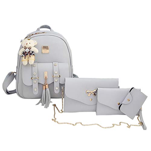 Sentaoa Cadeau de la Saint-Valentin Ensemble Sac à Dos Femme PU Cuir Exquis Sacs à Dos pour Filles Cartable Sac à Dos Décontracté Paquet De Carte 3 Ou 4 PCS (Gris#1, 4PCS)
