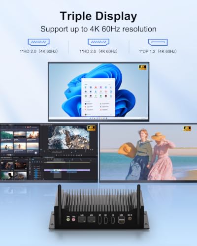 Image of Fanless Mini PC Win11 Pro Industrial PC Core i5 1235U 8G RAM 512G SSD | Mini Desktop Computer Dual HD+DP Triple Display Mini PC RS232 /485 COMx2, 2xRJ45 LAN, 14Pin GPIO, Wifi6, BT5.2, 3G /4G SIM Solt