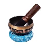 Set de cuencos cantantes tibetanos con cuenco sonido metal hecho a mano cojín suave y punzón madera para meditación curación chakras por yoga relajación espiritual mental física tonos pacíficos compac