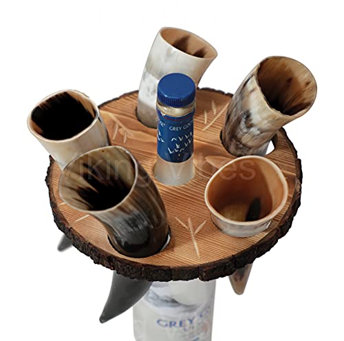 Loop Viking Vibes Viking Drinking Shot Glasses Set of 5 – Genuine Handcrafted Viking Horns – Original Horn Mug (with Wooden Stand)