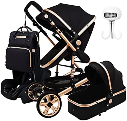 Baby Pushchair Stroller, 3 in 1 Adjustable High View Baby Stroller Bassinet Travel Newborn Pram Toddler Buggy Baby Pram Stroller with Stroller Fan, Backpack (Black) Baby Pushchair Stroller, 3 in 1 Adjustable High View Baby Stroller Bassinet Travel Newborn Pram Toddler Buggy Baby Pram Stroller with Stroller Fan, Backpack (Black)