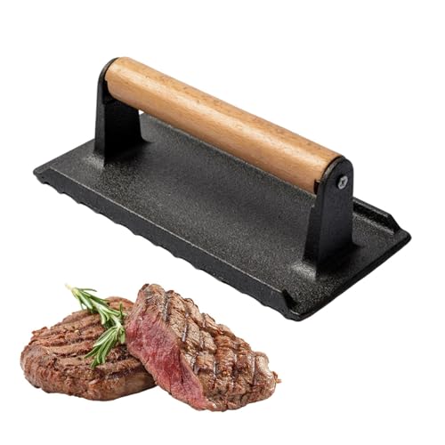 Prensa De Carne Para Cocinar - Peso De Parrilla De Hierro Fundido De 20x10,5x2 Cm, Prensa De Filete Para Barbacoa Duradera | Herramienta Ponderada Resistente Al Calor Para Cocinar Uniformemente Carne