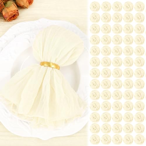 120 Pack Beige Cheesecloth Napkins 20"x20" Rustic Gauze Napkin Cheese Cloth Napkins Bulk Boho Washable Dinner Table Napkins for Wedding Party Bridal Baby Shower Birthday Decor by Showgeous - Used condition - US$34.72