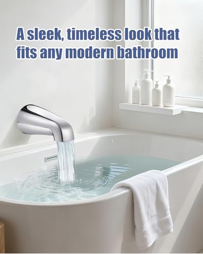 Fosenlion Universal Bathtub Faucet Replacement Tub Spout –– Fast-Fill, No-Leak Metal Faucet, Easy Installation, Fits 1/2\" IPS & 3/4\" IPS Thread Pipes, Includes Adapter (Chrome)