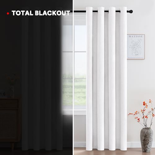 Image of PrinceDeco Blackout Curtains Linen Blended 96 Inch Long Room Darkening Black Out Curtains for Living Room with Natural Slubs & Grayish (Not Solid) Thermal Insulated Grommet 2 Panels - Heathered White