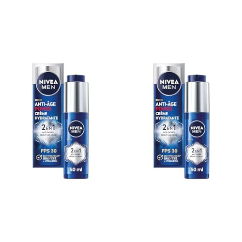 NIVEA MEN Crème hydratante Power 2-en-1 LUMINOUS630® anti-âge & anti-taches (1 x 50 ml), Crème visage pour homme enrichie en acide hyaluronique, Soin de jour SPF 30 pour toutes les peaux (Lot de 2)