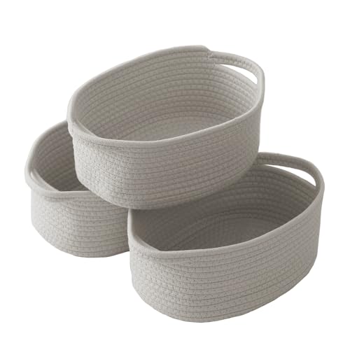 Image of JMvicyroam Small Woven Basket, Empty Gift Basket, Grey /3 Pack | Small Gift Basket, Cotton Rope, 12 x 8 x 38 in, Handles, Includes Ribbon and Bag, Birthday Gift Basket