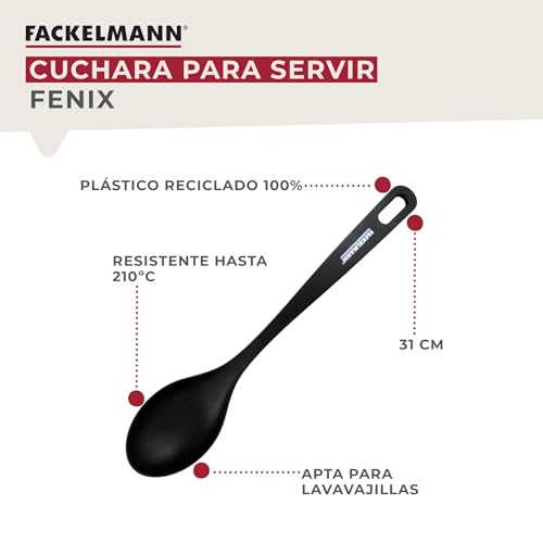 Miniatura 2 de Fackelmann Fenix Cucharón De Cocina, Material Rpet 100 Reciclado, Plástico Reciclable Con Alta Resistencia Al Calor Hasta 230 C, Alta Durabilidad, Anti Rayaduras, Color Negro, 31 Cm, 1 Ud.