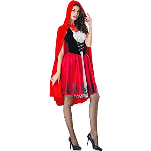 Women Little Red Riding Hood Costumes Halloween Role Play Outfits with Removable Hood Cape (US-L)