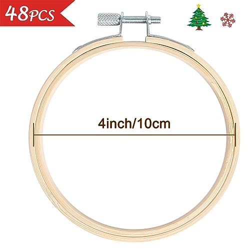 Image of Caydo 48 Pieces 4 Inch Embroidery Hoop Bulk Small Embroidery Hoop Wood Circle Cross Stitch Hoop for Christmas Ornaments, Sewing Craft, Home Decoration