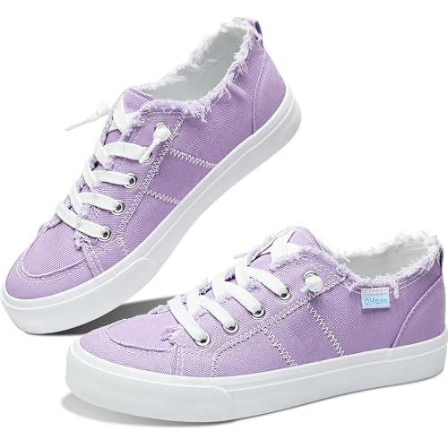 Obtaom Women's Play Fashion Sneaker Comfortable Canvas Slip on Shoes Washed Canvas Flats（Purple，US8）