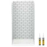 RecPro RV 36' x 24' Shower Surround with or Without Shower Pan | Adhesive Included | One Piece Glue-in (Subway Tile, Shower Surround Only)