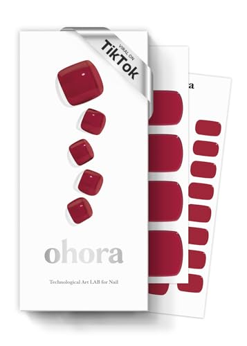 Ohora Sticker Unghie Gel Semi-Polimerizzato per Pedicure, 32 Unghie Gel Adesive Made in Corea, con Lima, Due Salviette Umide e Uno Stick in Legno per l'Applicazione