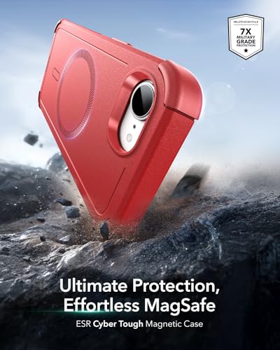 Image of ESR for iPhone 17e Case, iPhone 16e Case, 23ft Military-Grade Drop Protection, MagSafe Accessories Compatible, Shock-Absorbing Rugged Cover, Cyber Series, Red