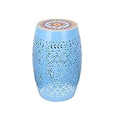 Patio Accent Table Outdoor Mosaic Side Table Metal End Table Lace Cut Outside SideTable with Tile...
