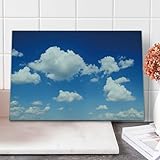Ambesonne Blue Sky Cutting Board, Fluffy Cloudscape in Irregular Shapes Clear Weather Daylight, Decorative Tempered Glass Cutting and Serving Board, Large Size, Cobalt Blue Sky Blue