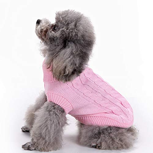 Image of Dog Sweater Soft Warm Turtleneck Knitted Clothes for Small Medium Large Pet | Comfy Wool Knit, Turtleneck & Classic Design, Easy on /off, Warm Winter Girls Boys Dogs Christmas Sweaters, Pink, S